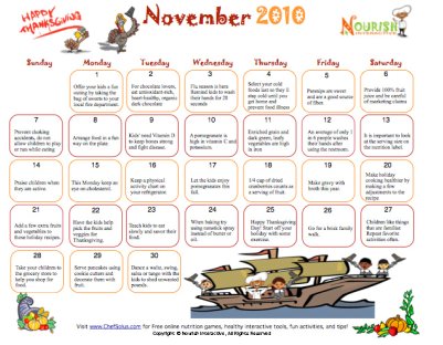 November Healthy Tips Calendar- Printable